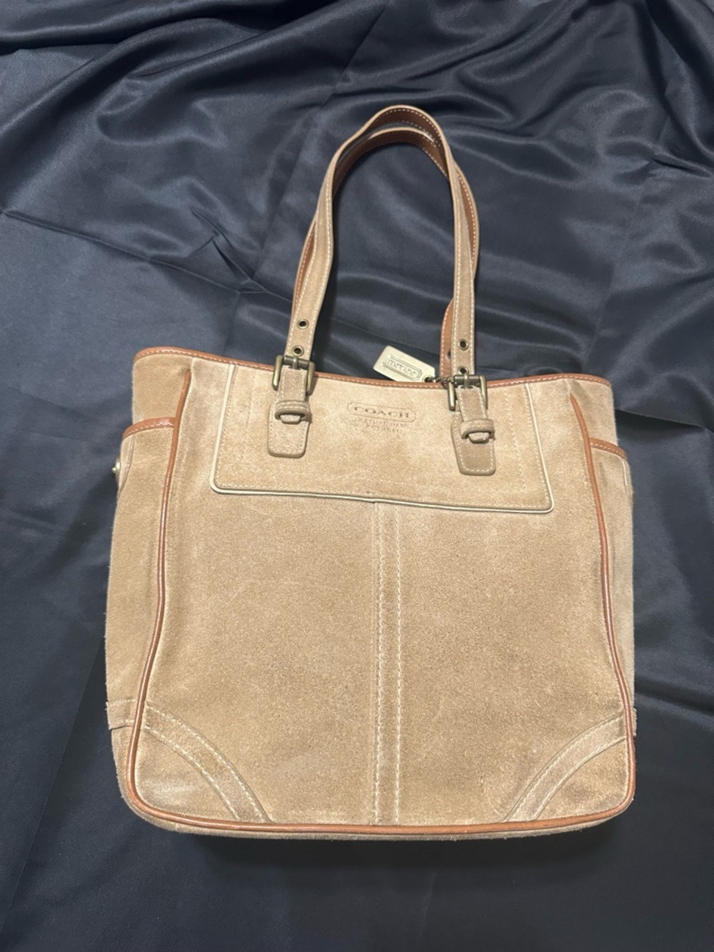Vintage Coach Hampton Suede Gallery Tote in Light Tan with Leather Trim